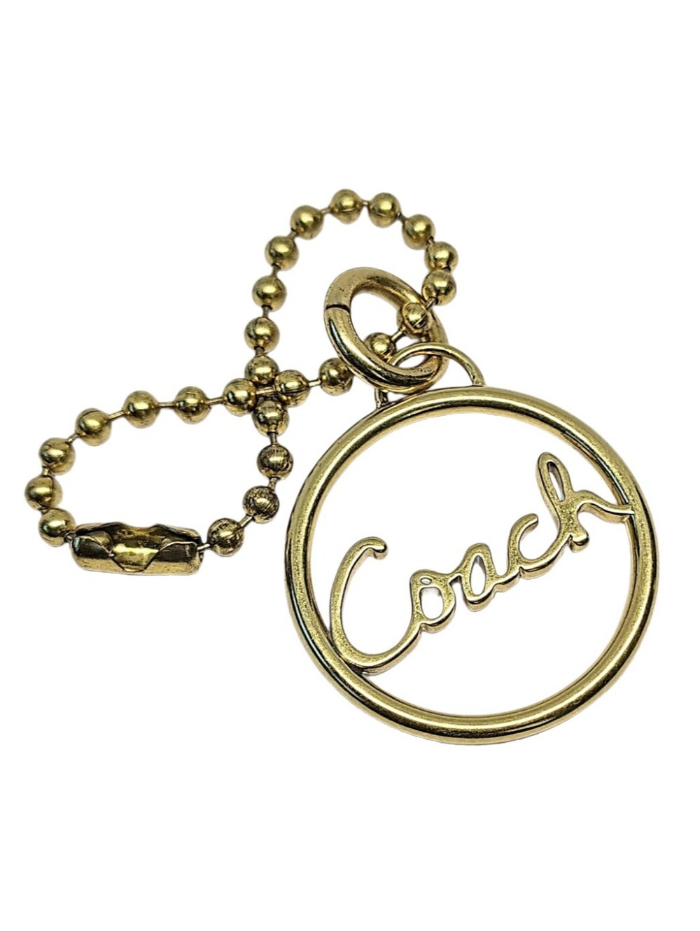 🆕RARE Coach Vintage Round Brass Logo Metal Hangtag Bag Fob Purse Charm Keychain